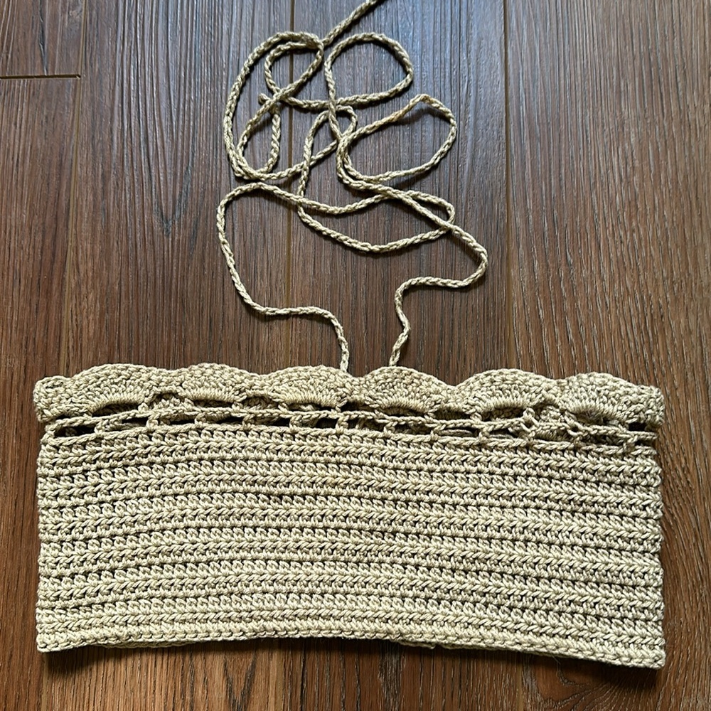 Seayarn Crotchet Tan Handmade Top Medium
